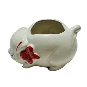 Shawnee Vintage American Bisque PIG Open Sugar Bowl/ Planter Red Bow